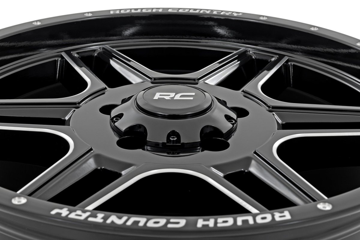 GMC K25/K2500 Pickup 92 Series Wheel - Rough Country - Machined One-Piece, 6x5.5, +0mm - Gloss Black - '70-'72